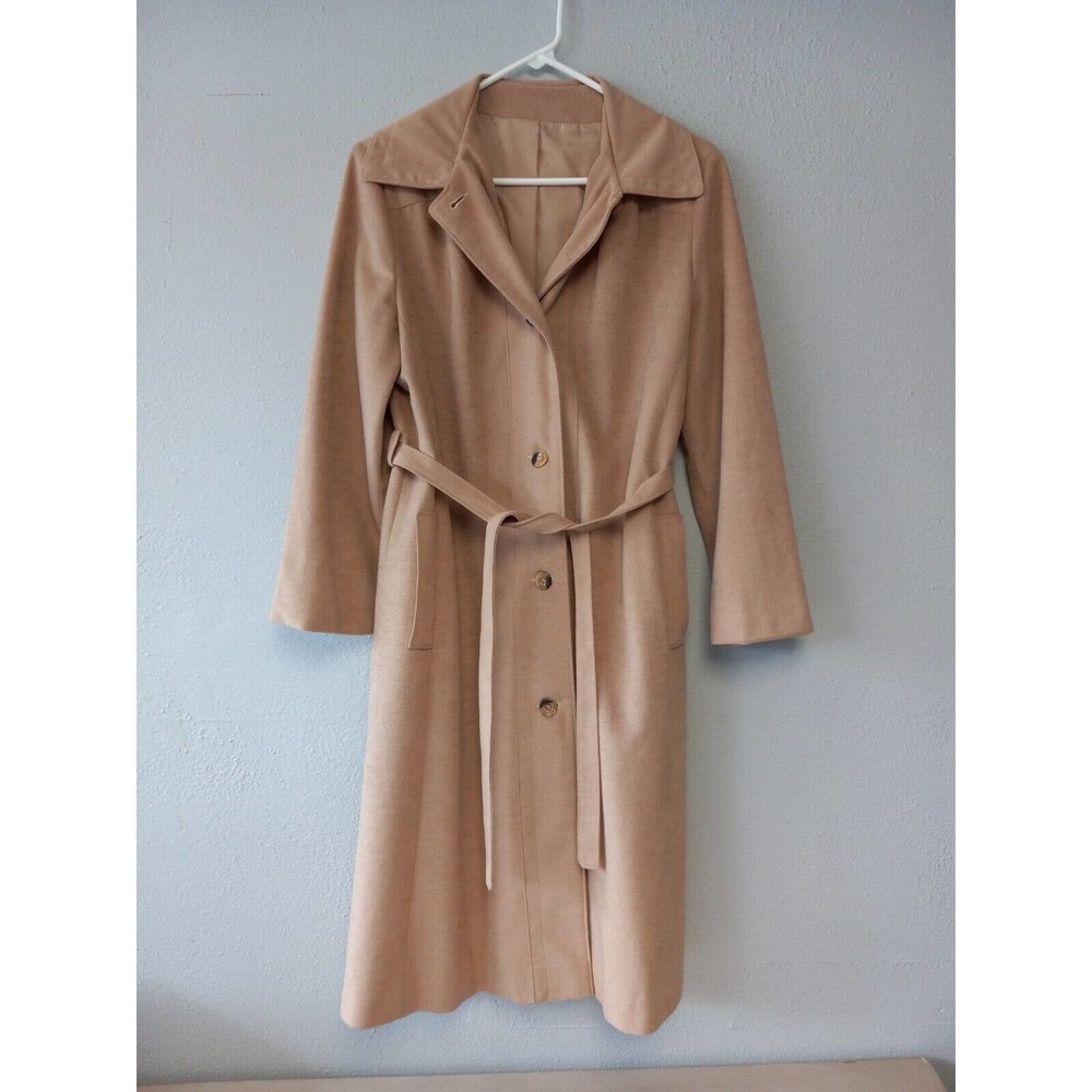 Womens Vintage Sears Classic Beige Single Breast Polyester Trench Coat Sz 12